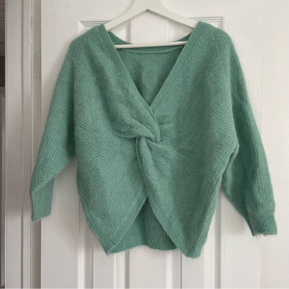 ba&sh Fill Twist-Back Alpaca Jumper Sweater Water Green Size 1 Small - Picture 3 of 8